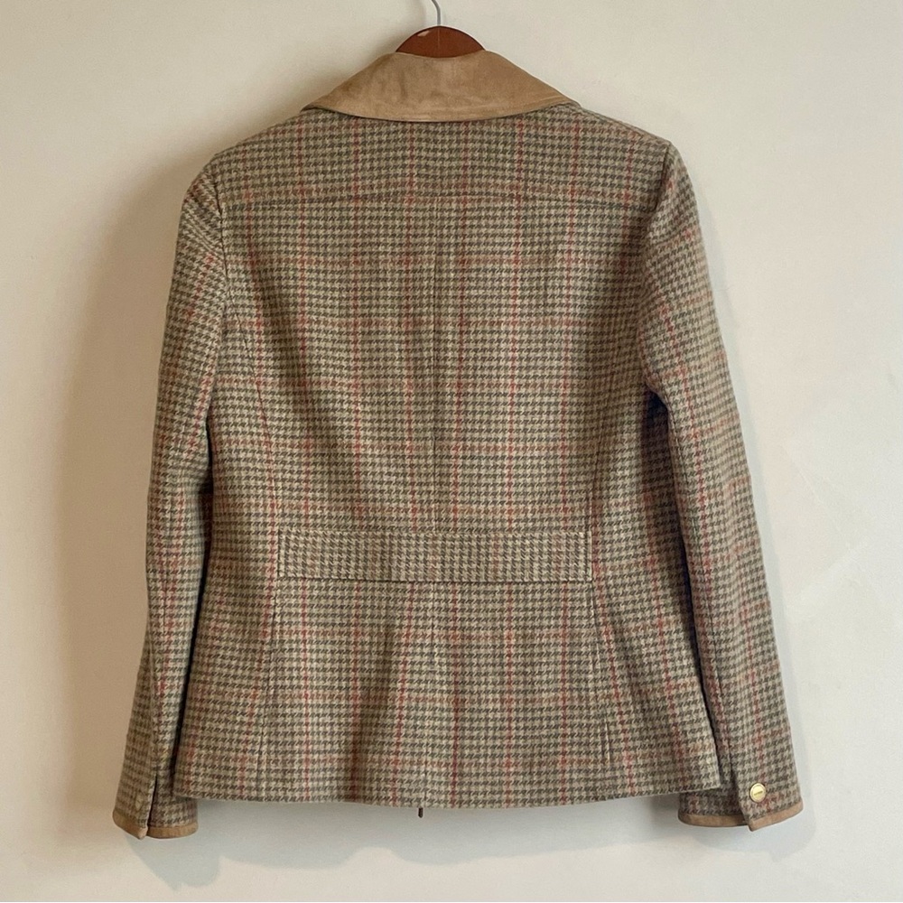 Vintage Lauren Ralph Lauren Houndstooth Wool Jacket Leather Trim Full Zip Sz S - Picture 3 of 12